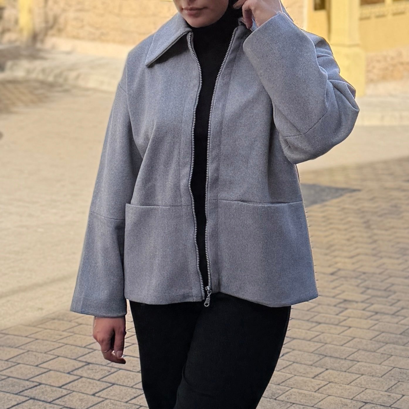 Wool-Blend Zip Coat