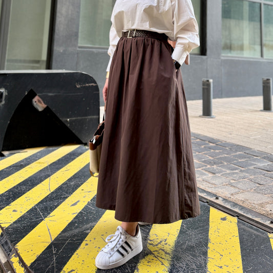 Voluminous Poplin Belted Skirt