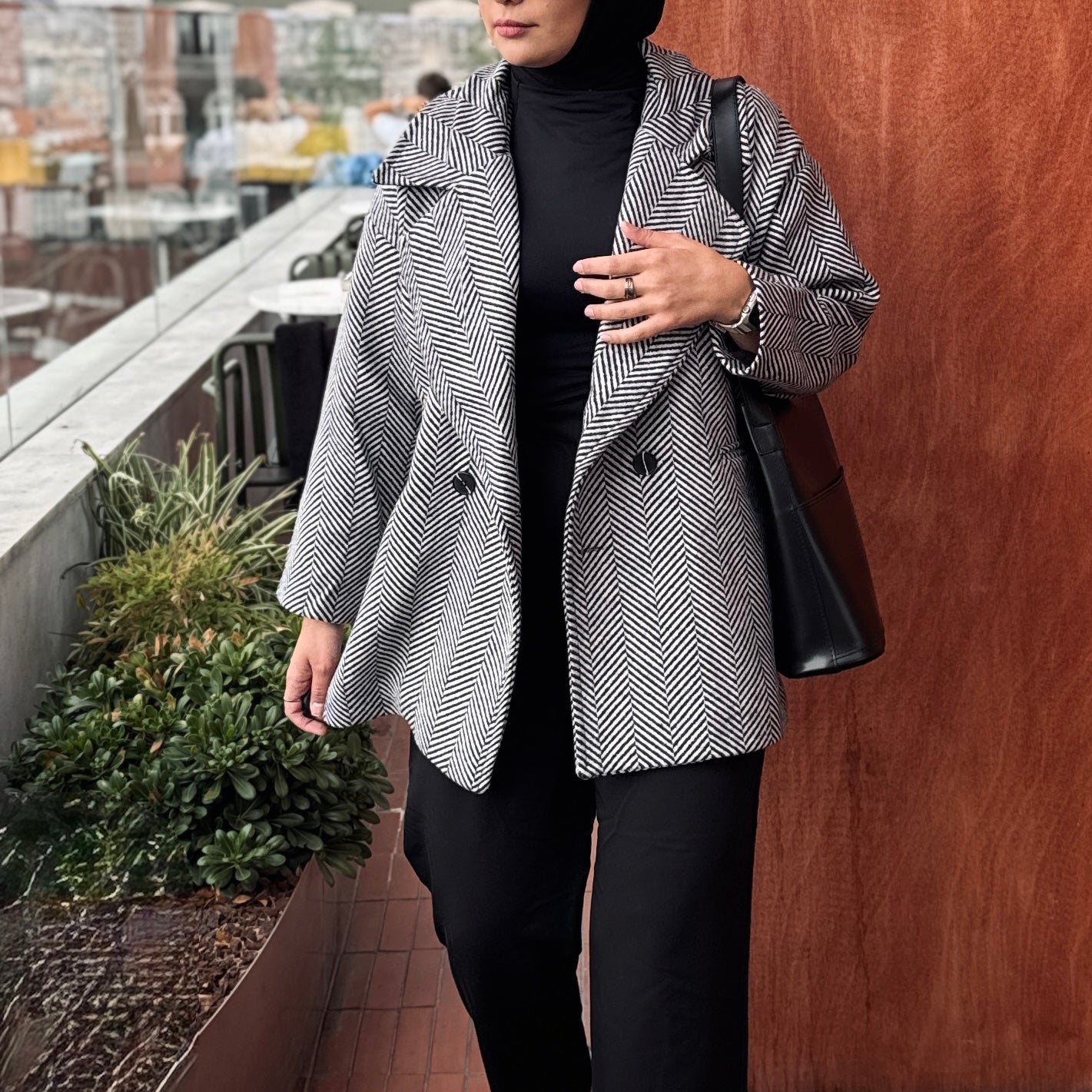 Herringbone Coat Black