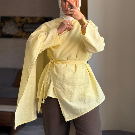 Linen Drape Tie Blouse