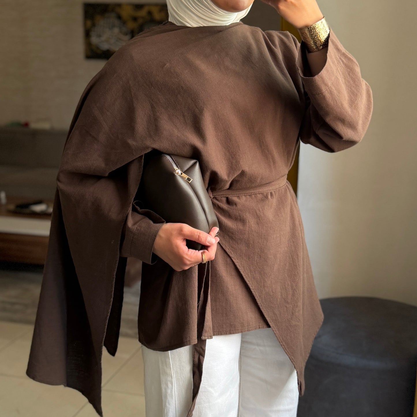 Linen Drape Tie Blouse