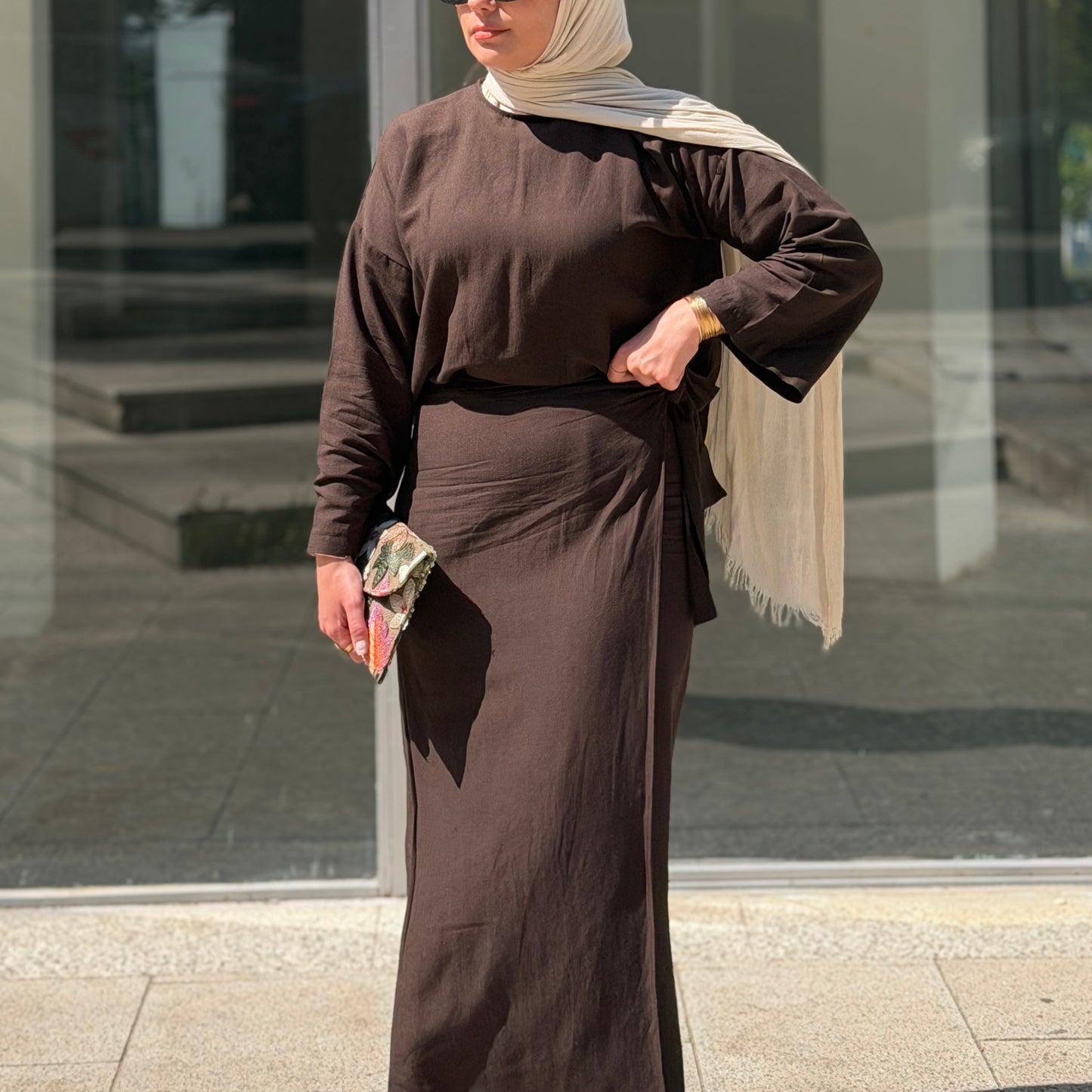 Linen Wrap Skirt Set