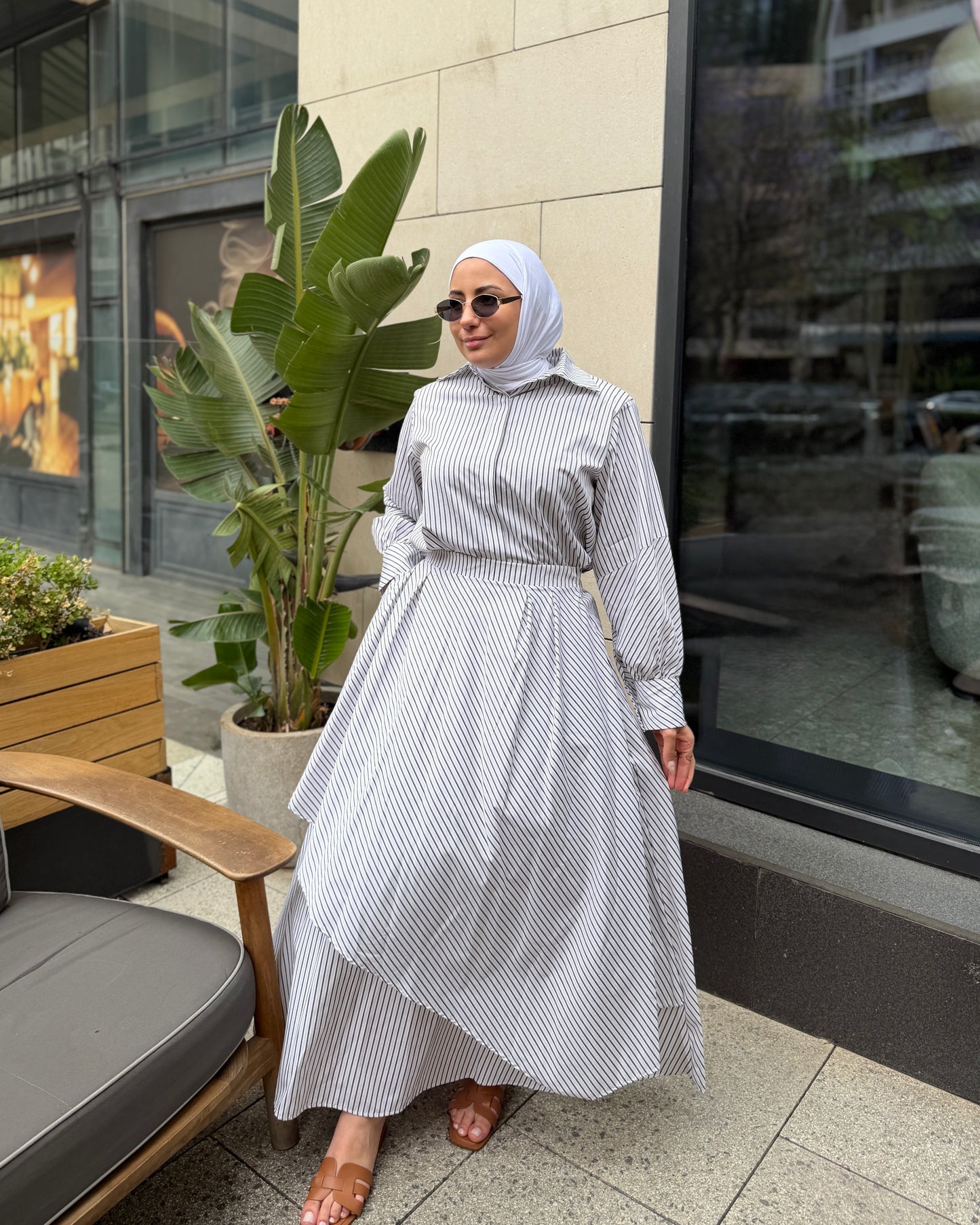 Pinstripe Asymmetric Maxi Set