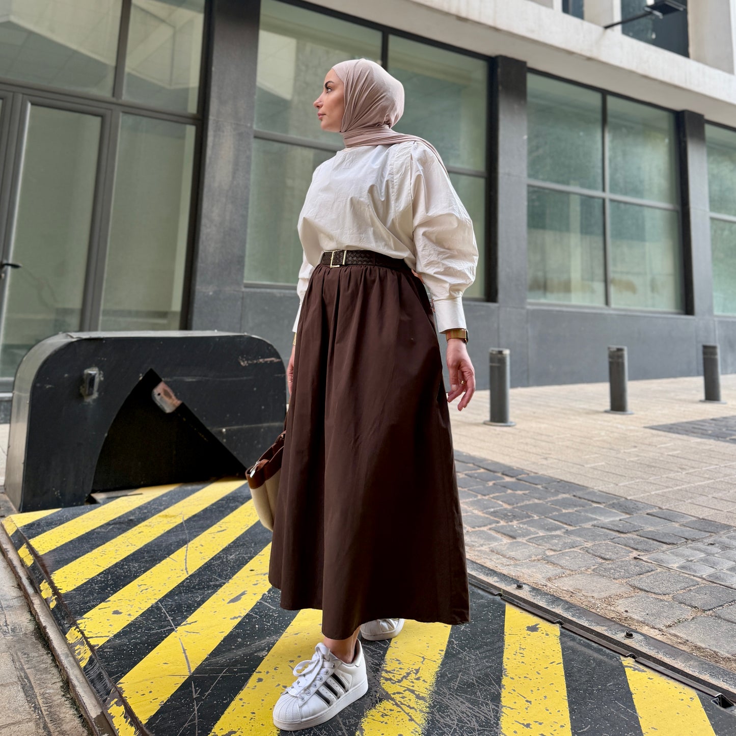 Voluminous Poplin Belted Skirt