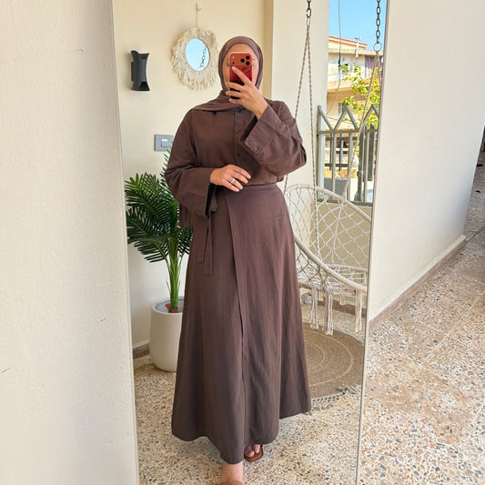 Linen Wrap Skirt Set