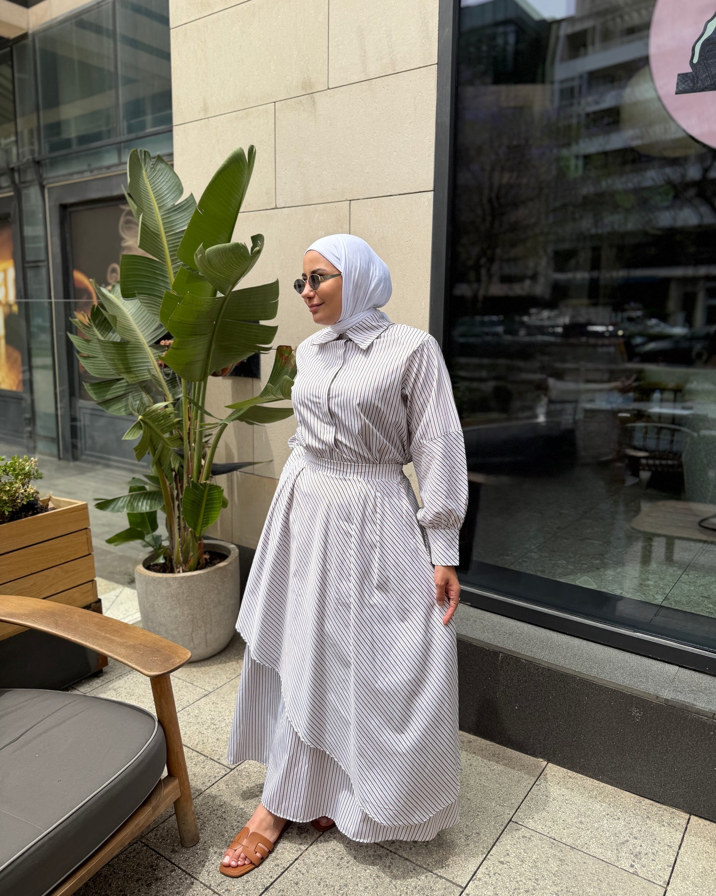 Pinstripe Asymmetric Maxi Set