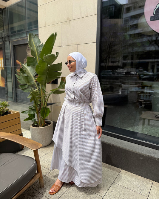 Pinstripe Asymmetric Maxi Set