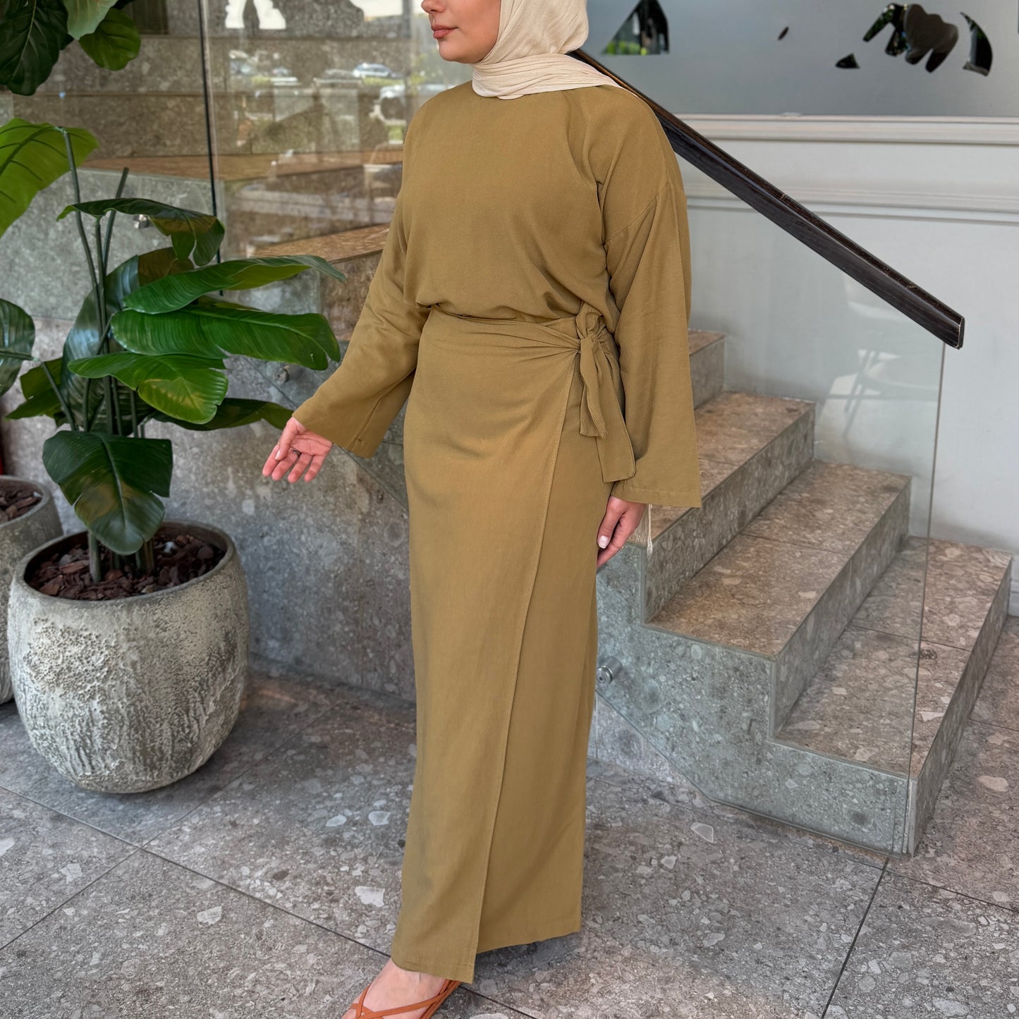 Linen Wrap Skirt Set