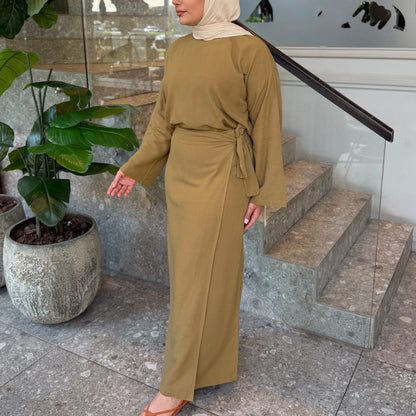 Linen Wrap Skirt Set