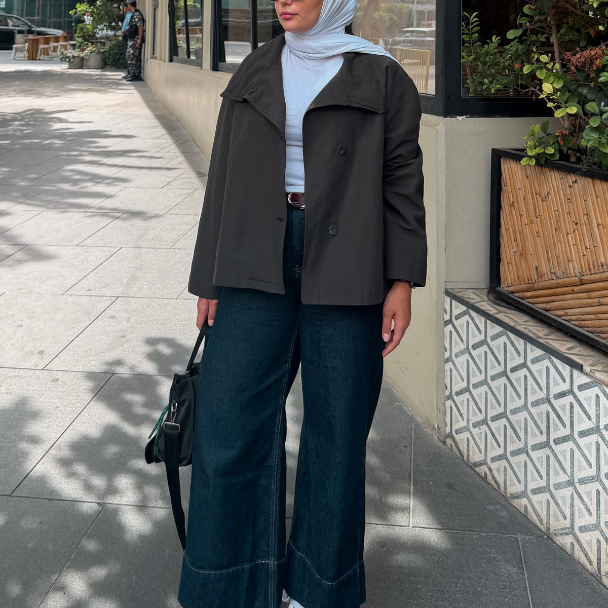 Cropped High-Neck Trench Coat