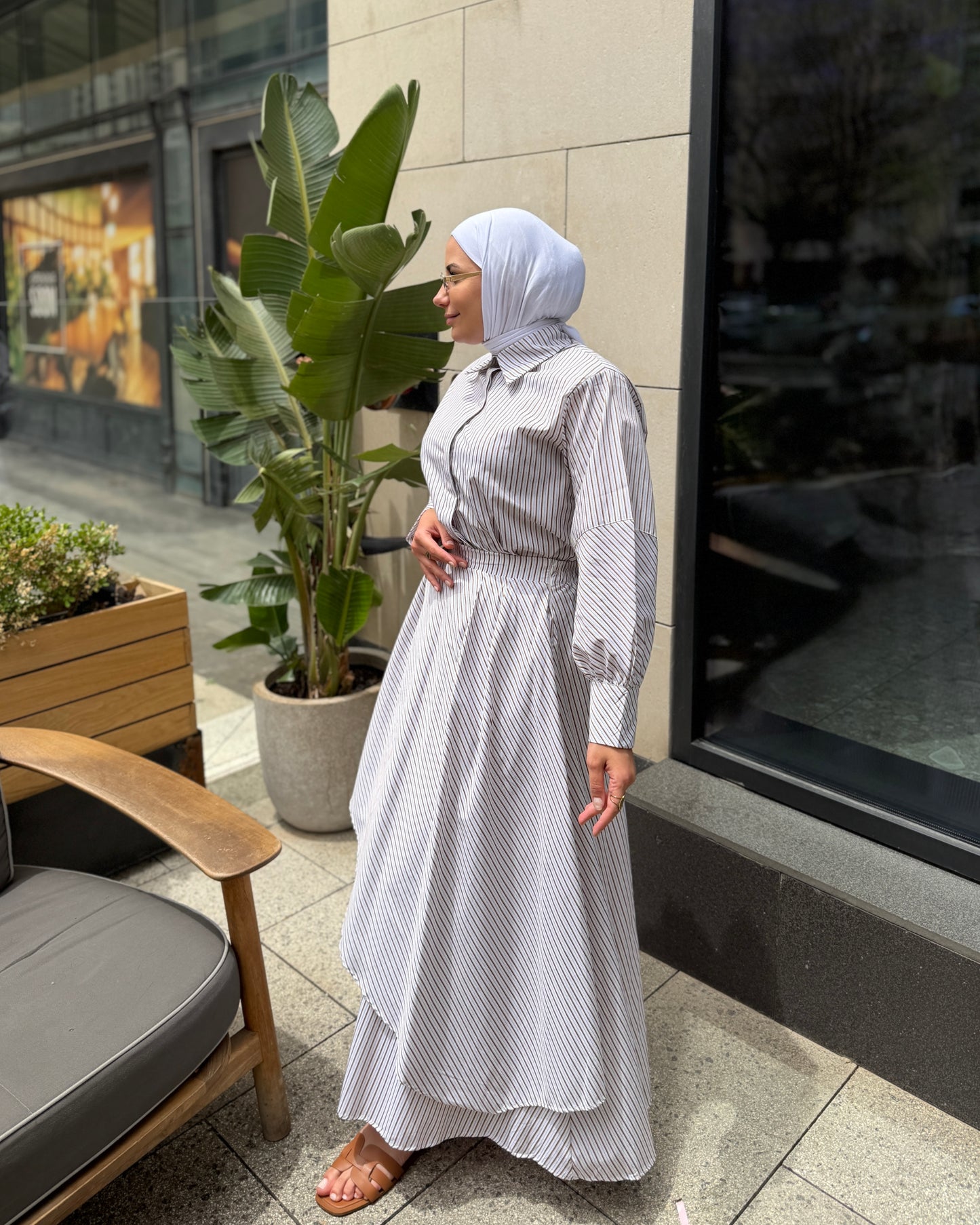 Pinstripe Asymmetric Maxi Set