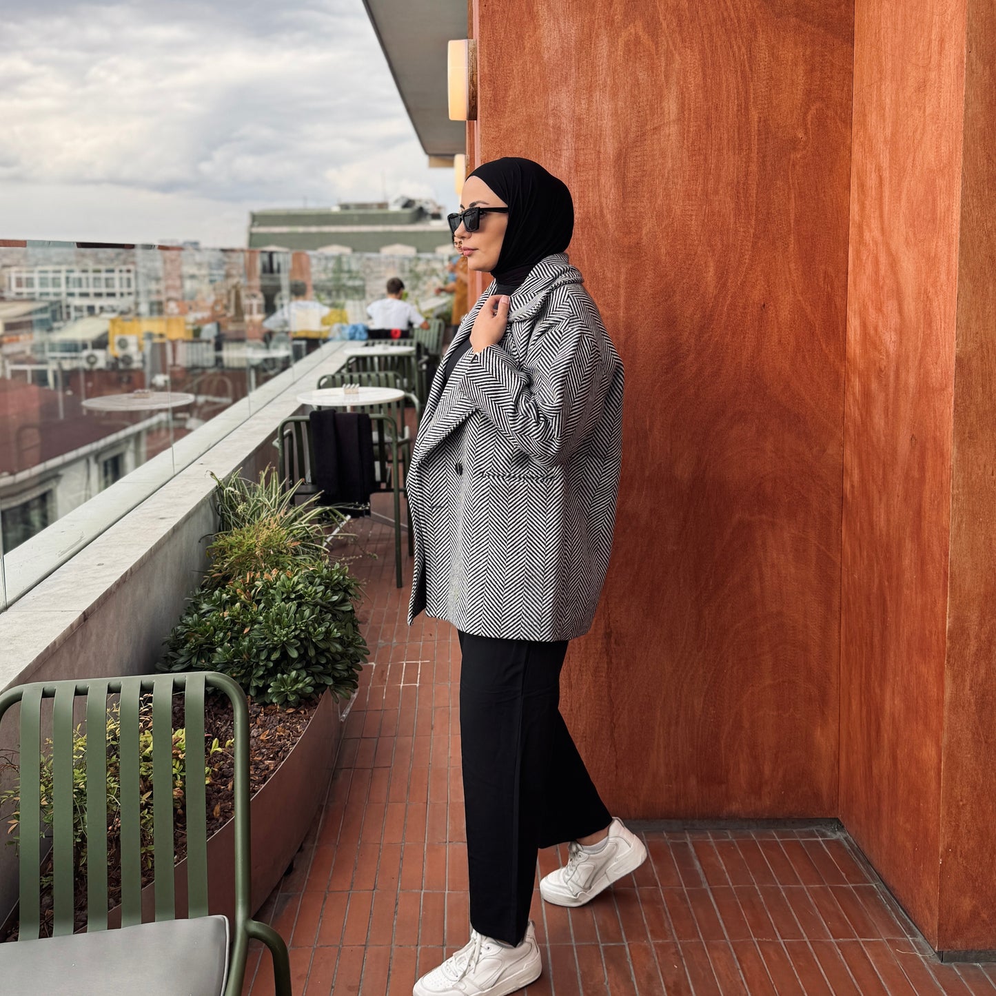 Herringbone Coat Black