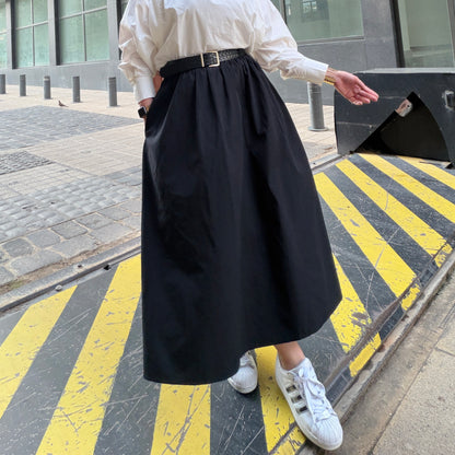 Voluminous Poplin Belted Skirt