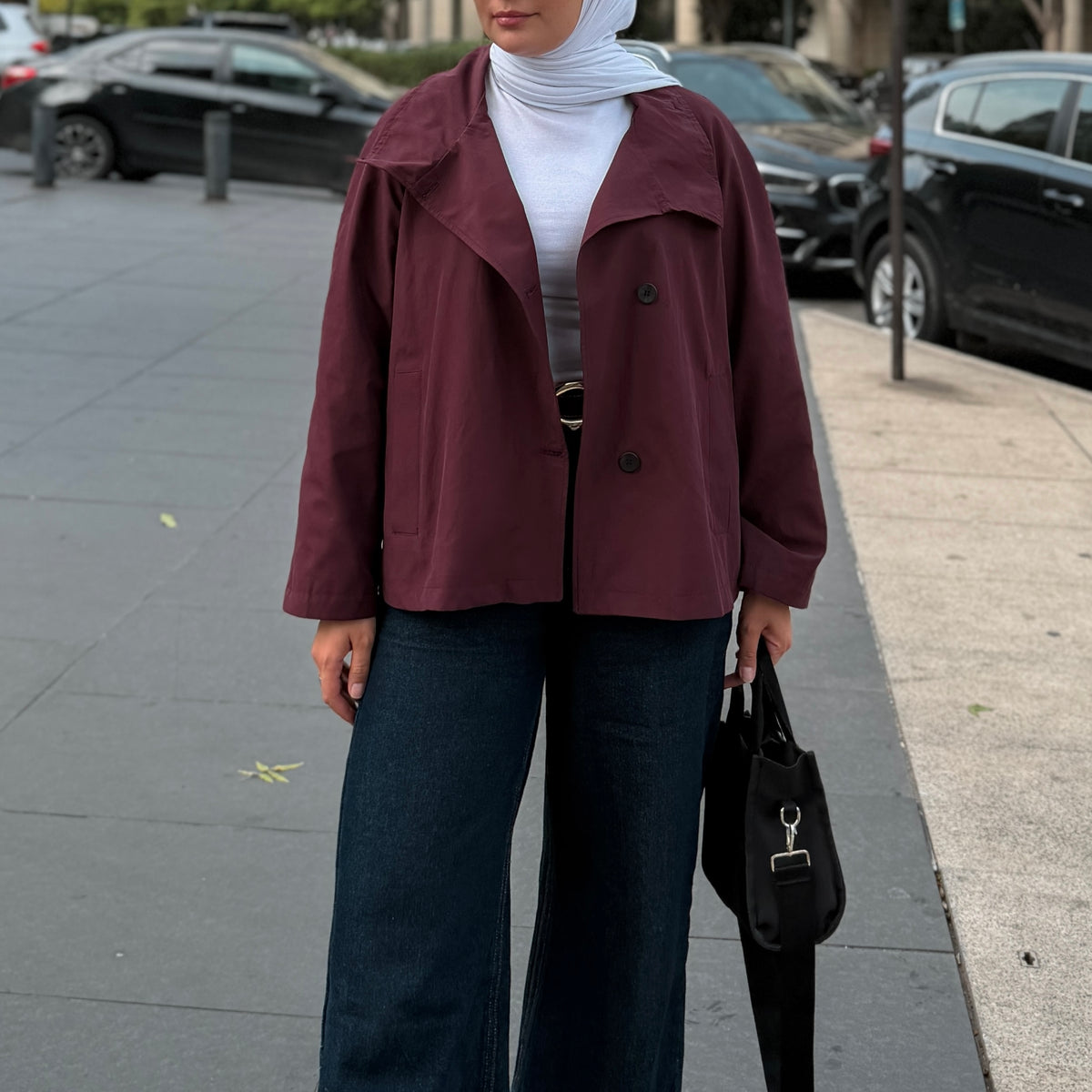 Cropped High-Neck Trench Coat