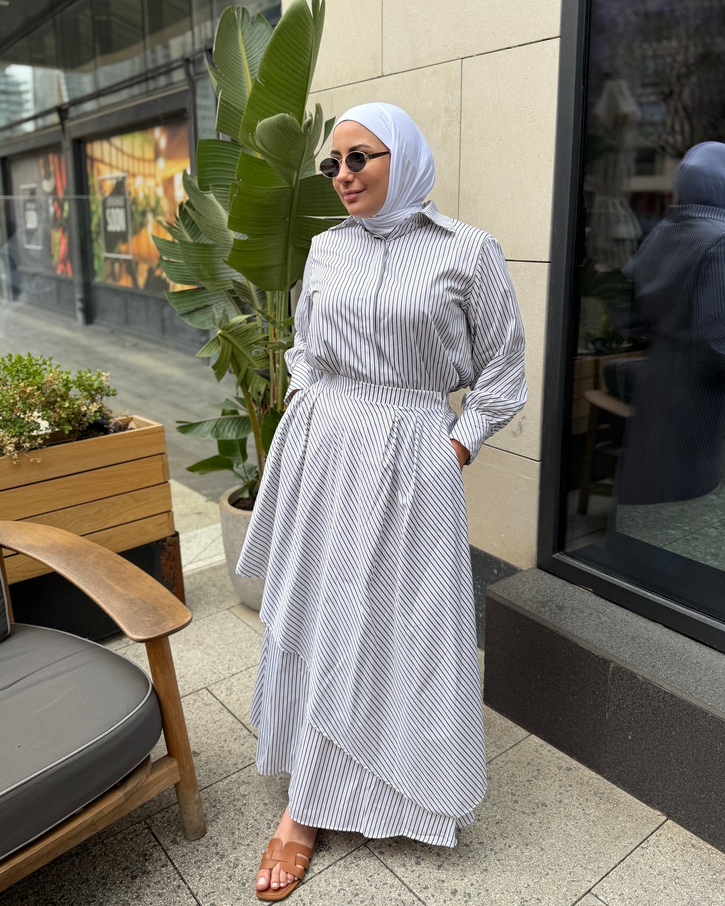 Pinstripe Asymmetric Maxi Set