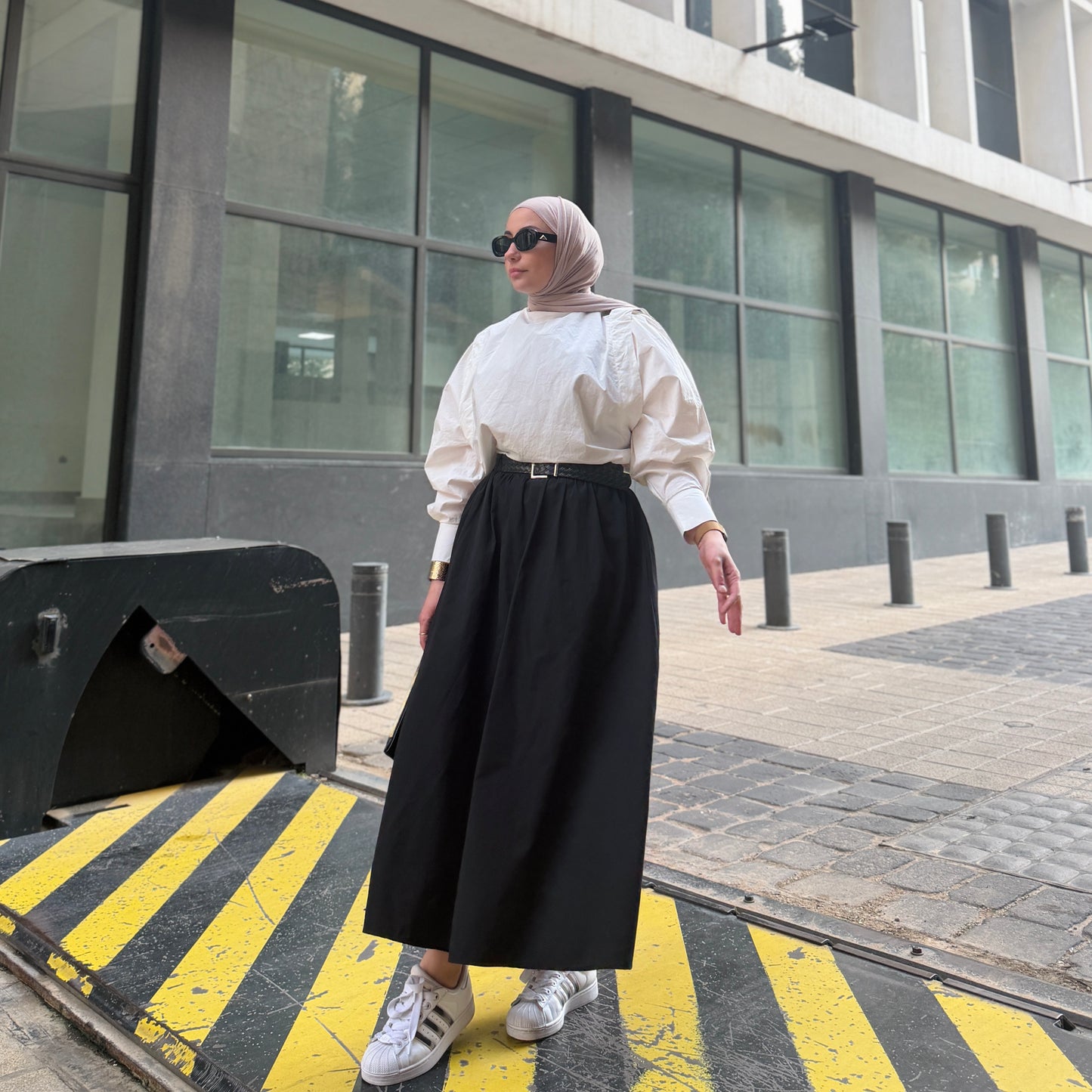 Voluminous Poplin Belted Skirt