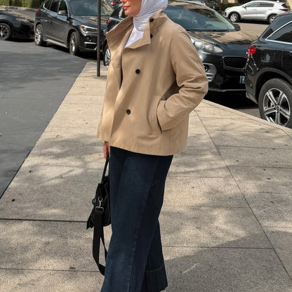 Cropped High-Neck Trench Coat