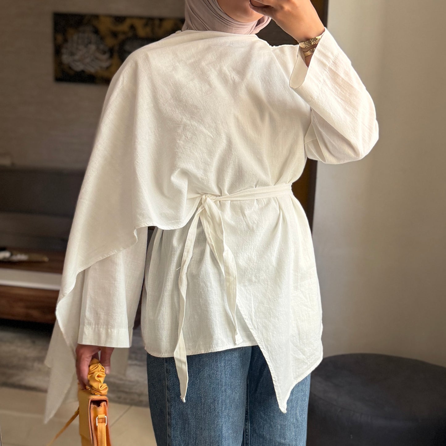 Linen Drape Tie Blouse