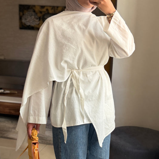 Linen Drape Tie Blouse