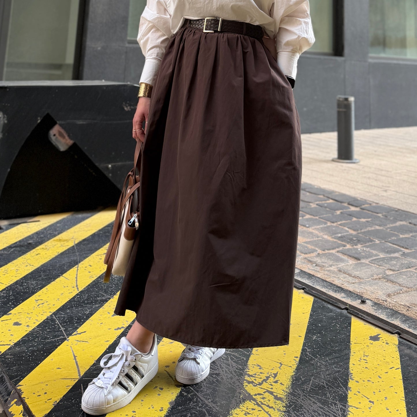 Voluminous Poplin Belted Skirt