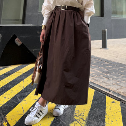 Voluminous Poplin Belted Skirt
