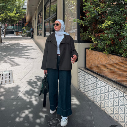 Cropped High-Neck Trench Coat