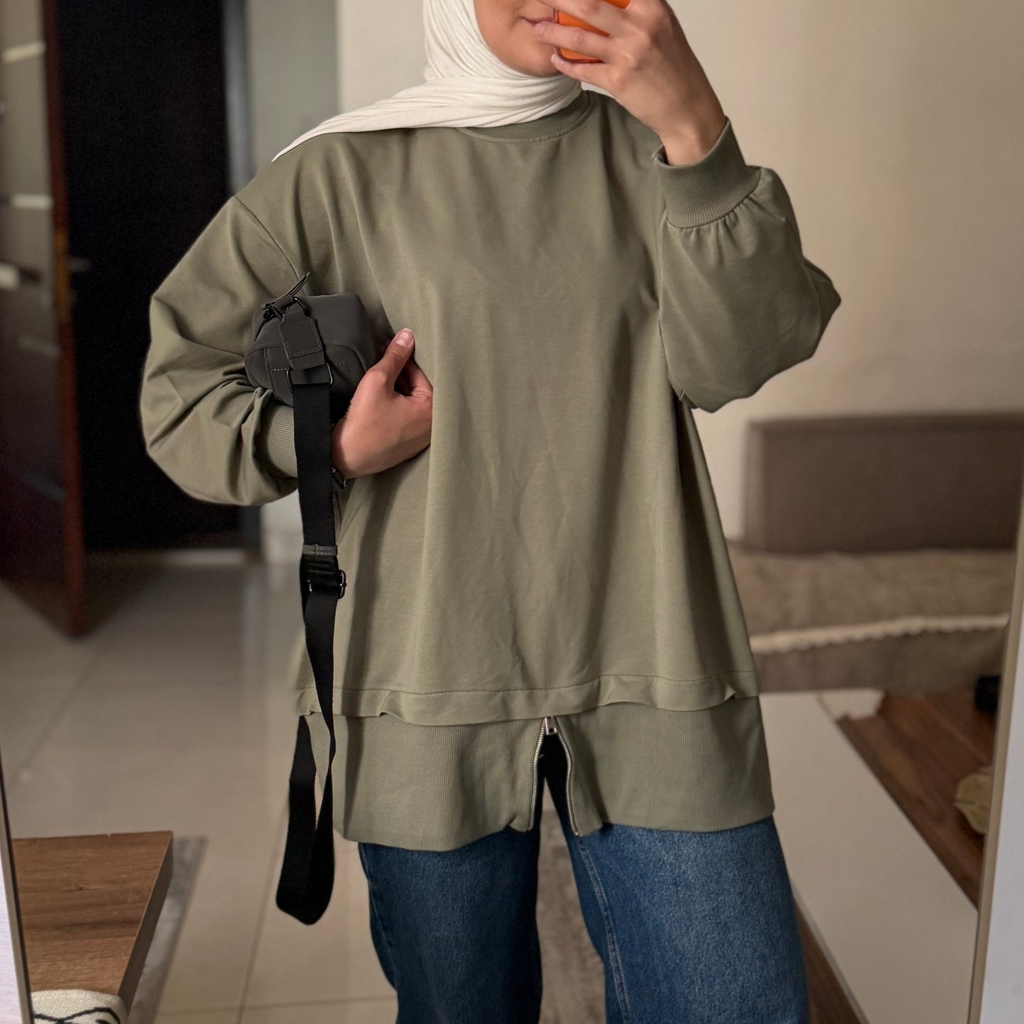 Relaxed Zip Hem Sweatshirt